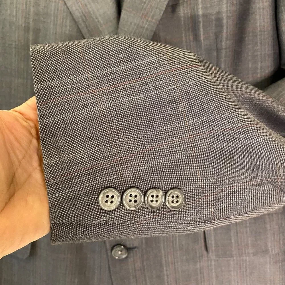 Hickey Freeman charcoal suit gray windowpane wool 2‎ button jacket men 42x36